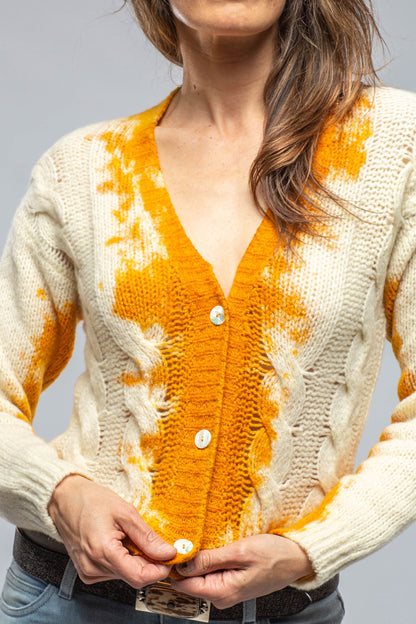 Avant Toi Chiara Cropped V-Neck Cardigan W/ Stains In Yellow Ladies - Sweaters