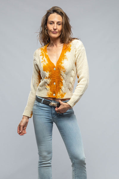 Avant Toi Chiara Cropped V-Neck Cardigan W/ Stains In Yellow Ladies - Sweaters
