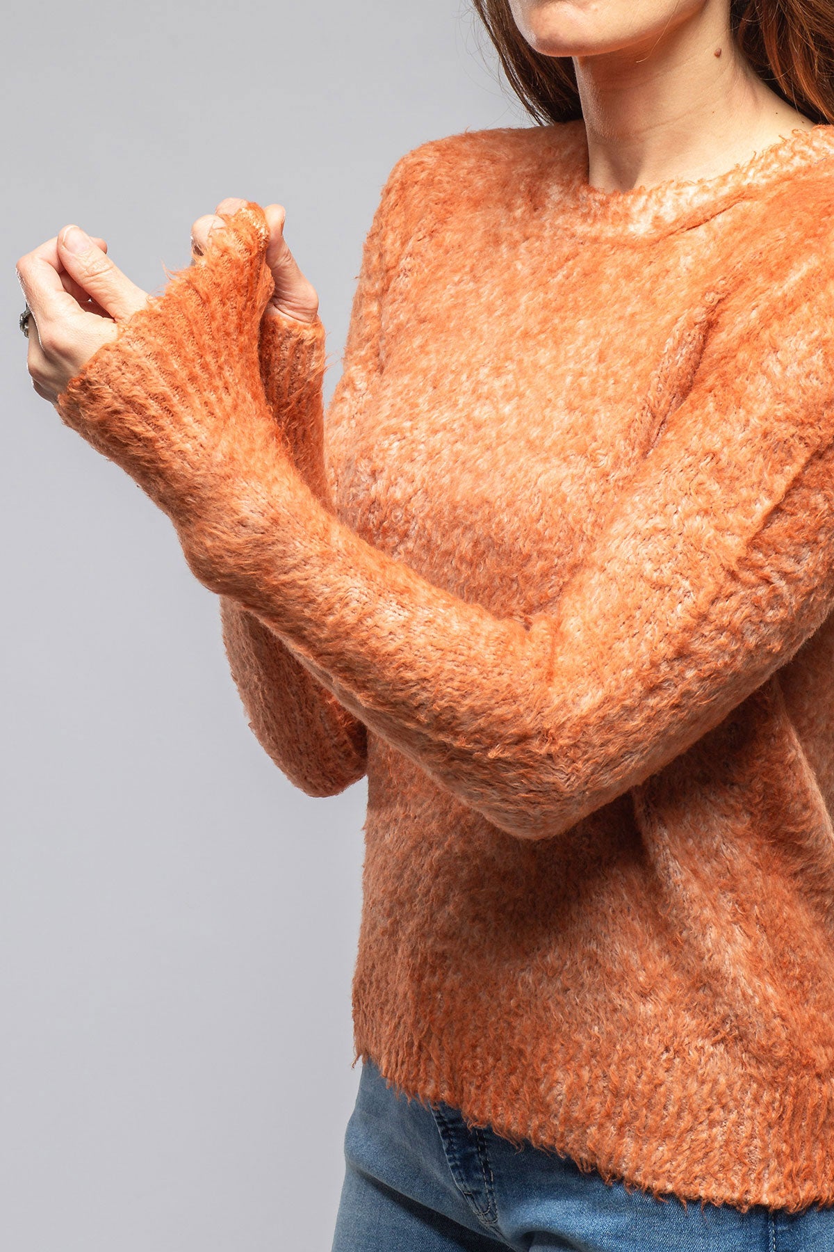 Avant Toi Fuzzy Brushed Cotton Sweater In Amber Ladies - Sweaters