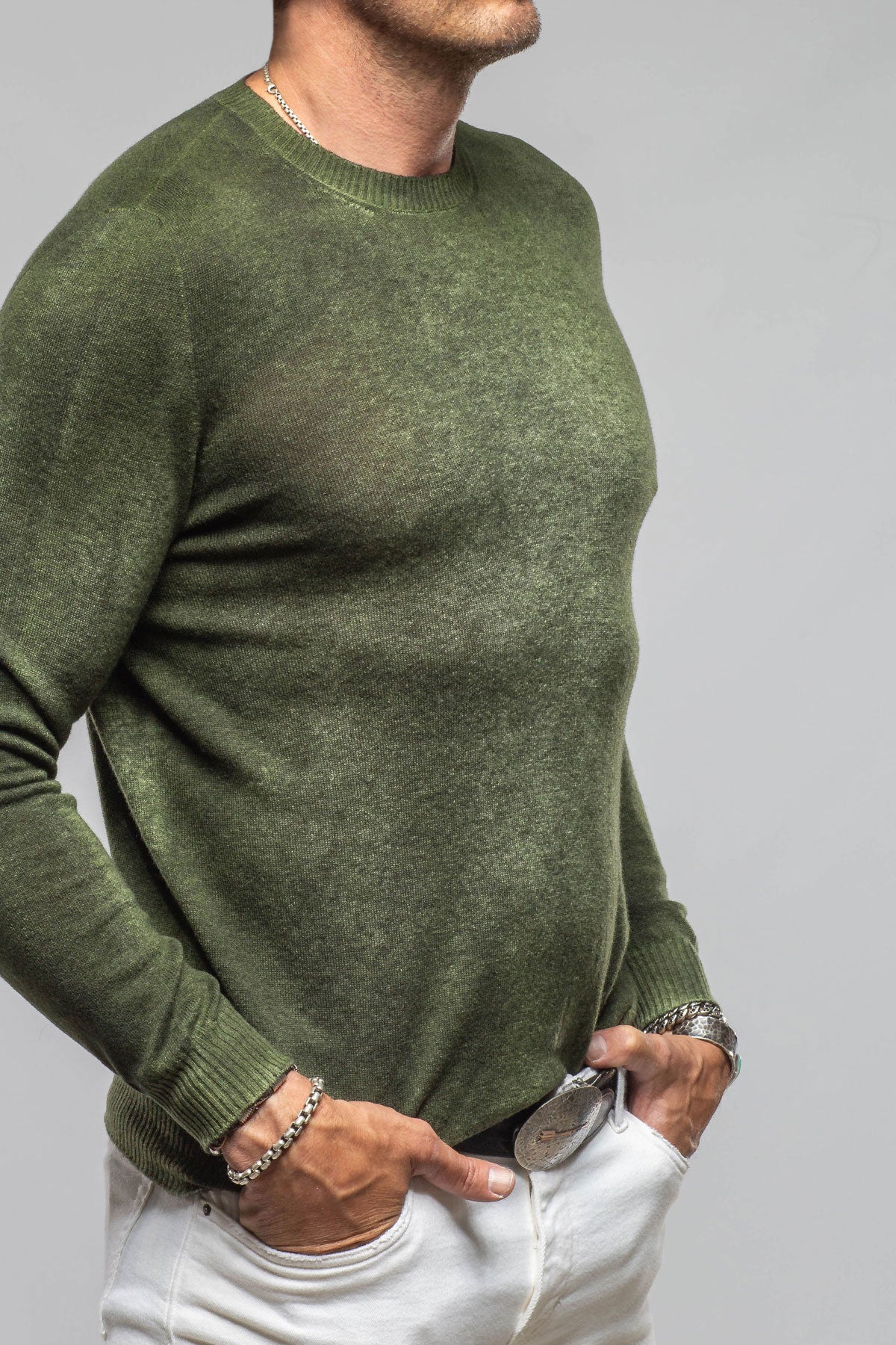 Avant Toi Sundust Cashmere Crew Sweater In Forest Mens - Sweaters