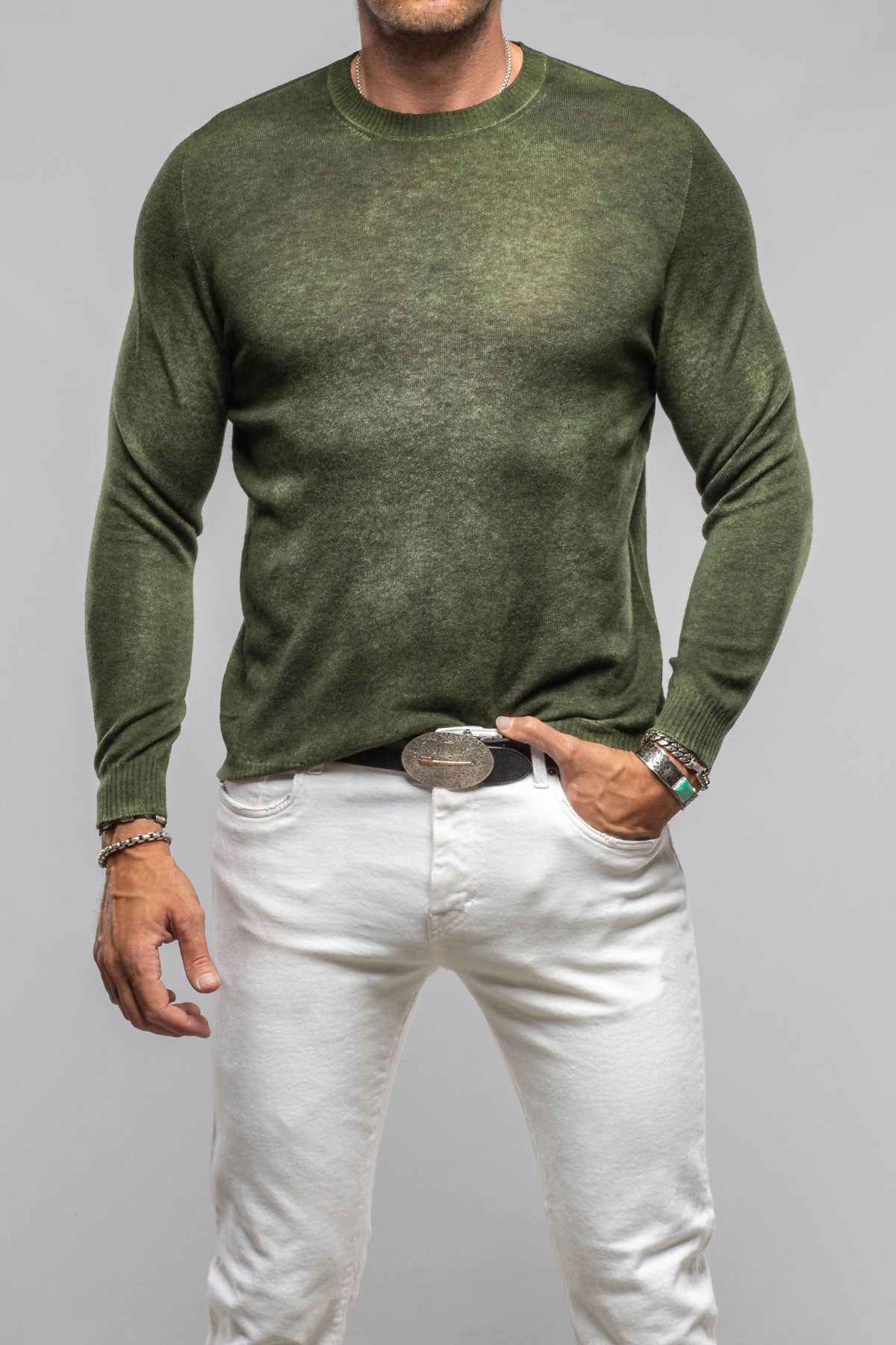 Avant Toi Sundust Cashmere Crew Sweater In Forest Mens - Sweaters