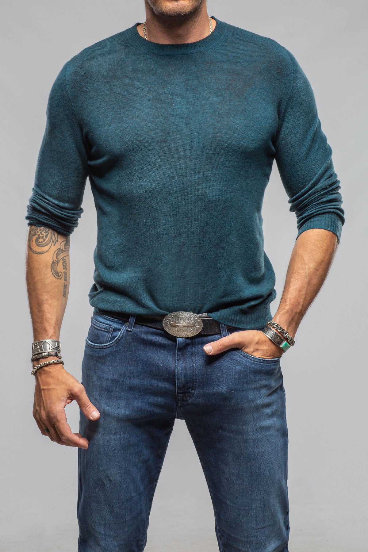 Avant Toi Sundust Cashmere Crew Sweater In Laguna Mens - Sweaters
