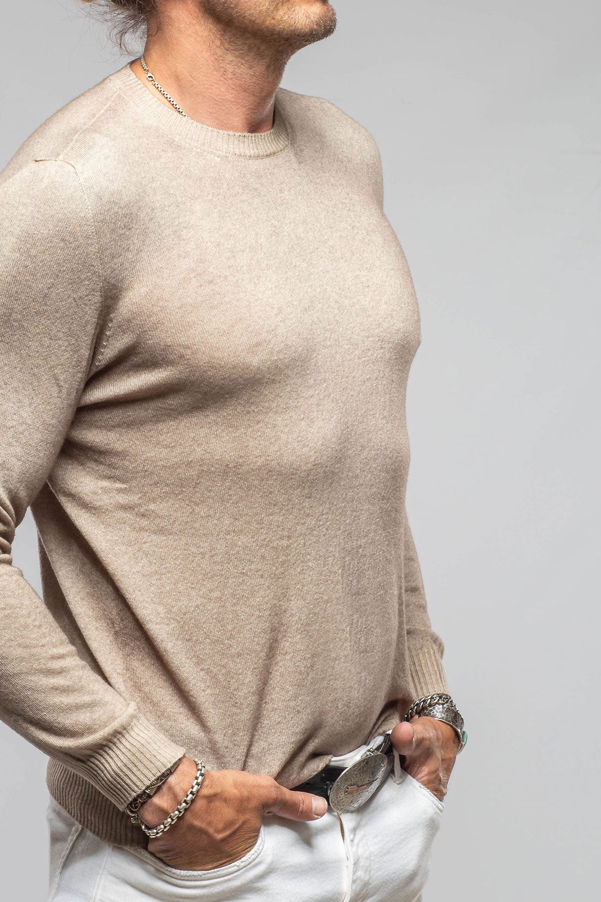 Avant Toi Sundust Cashmere Crew Sweater In Taupe Mens - Sweaters
