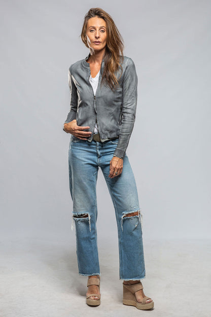 Axel's Ania Washed Leather Jacket In Steel Grey Ladies - Outerwear - Leather