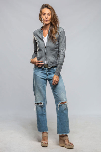 Ania Washed Leather Jacket In Steel Grey | Ladies - Outerwear - Leather | Axel's