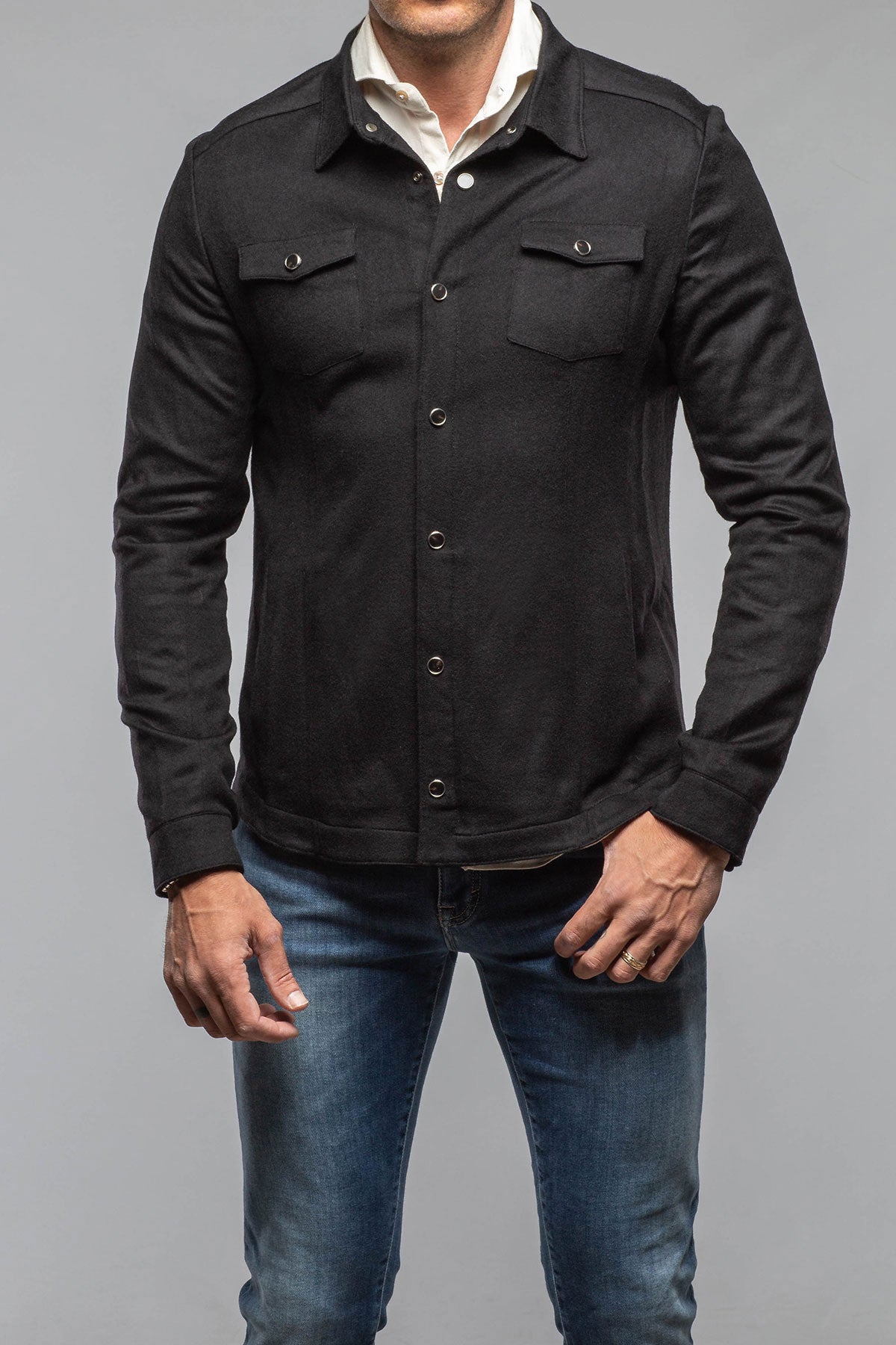 Axel's Florence Collection Ashford Lux Cashmere Silk Snap Shirt In Black Mens - Outerwear - Overshirts
