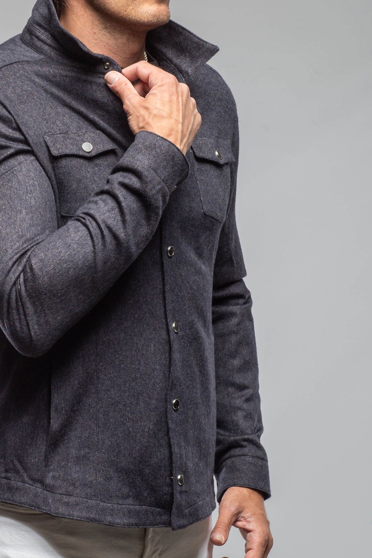 Axel's Florence Collection | Ashford Lux Cashmere Silk Snap Shirt In Blue | Mens - Outerwear - Overshirts 