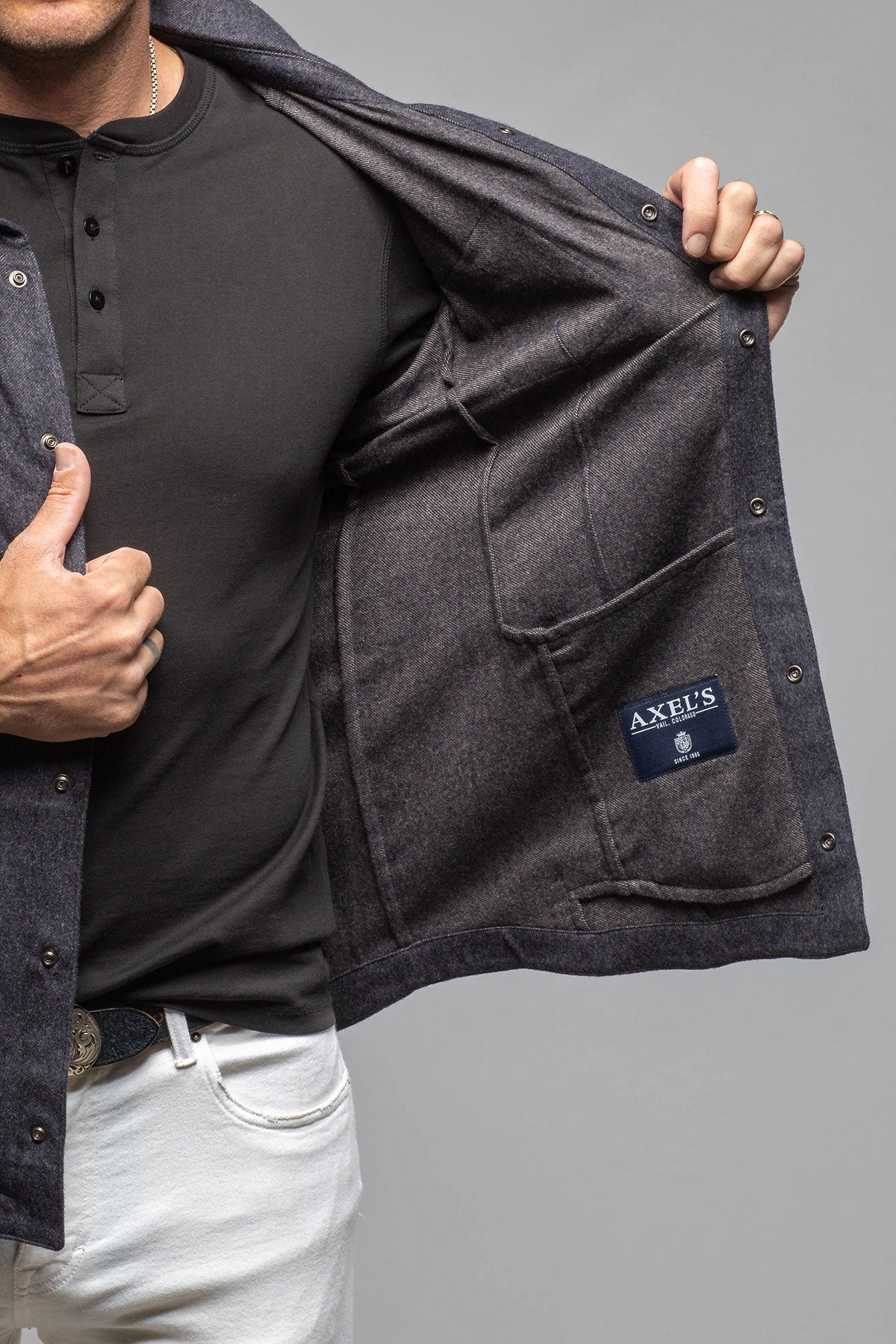 Axel's Florence Collection | Ashford Lux Cashmere Silk Snap Shirt In Blue | Mens - Outerwear - Overshirts 