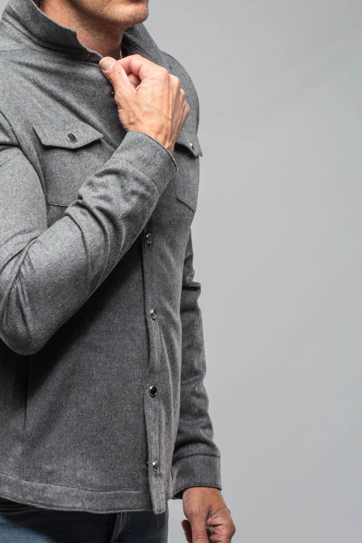 Axel's Florence Collection | Ashford Lux Cashmere Silk Snap Shirt In Grey | Mens - Outerwear - Overshirts 