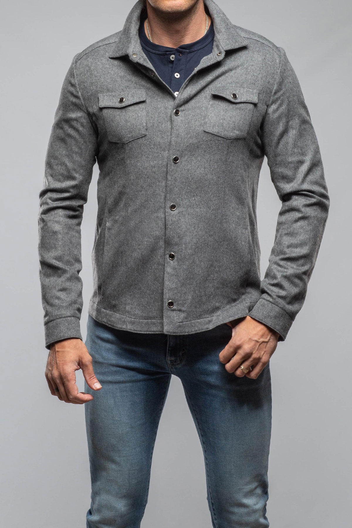 Axel's Florence Collection Ashford Lux Cashmere Silk Snap Shirt In Grey Mens - Outerwear - Overshirts