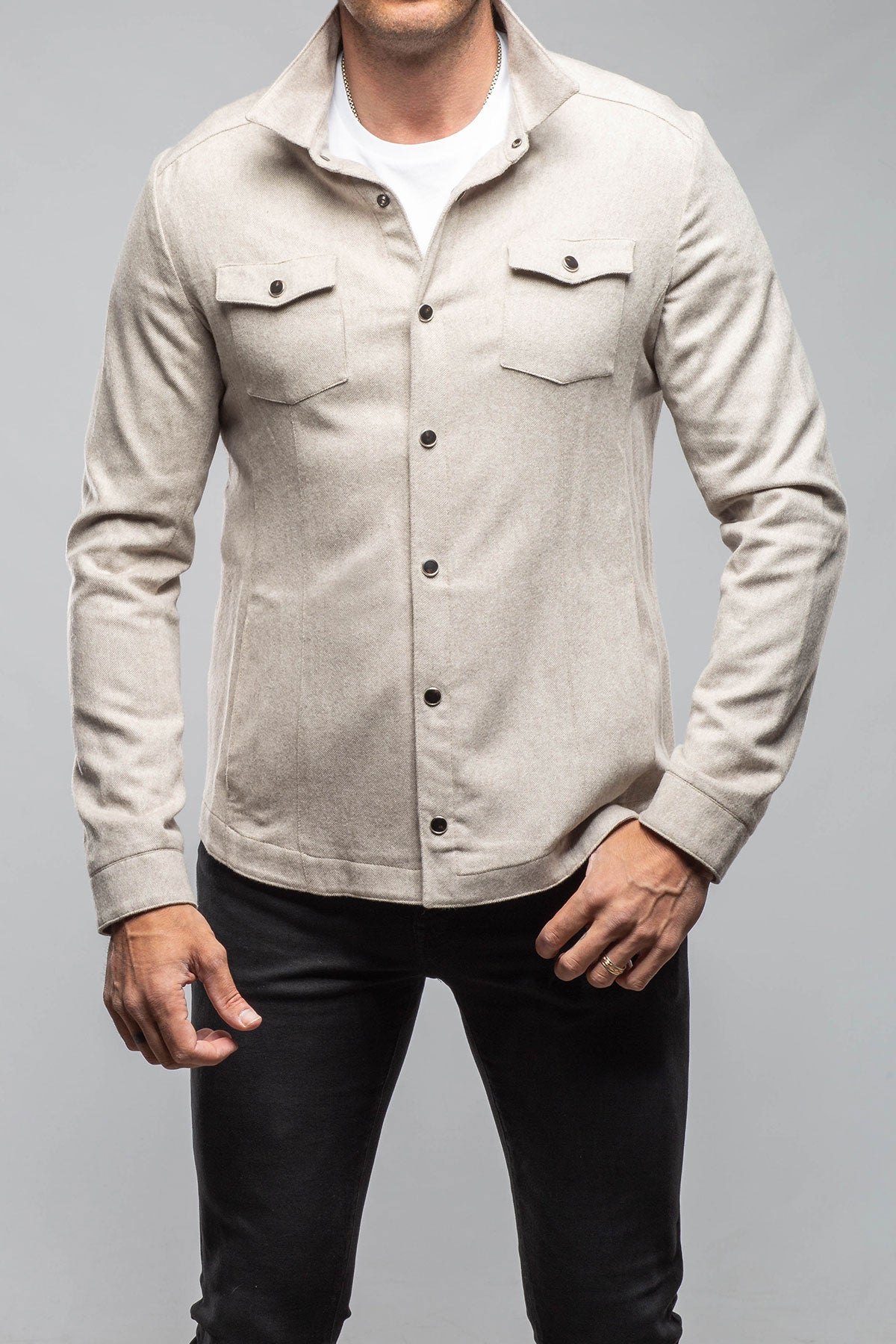 Axel's Florence Collection Ashford Lux Cashmere Silk Snap Shirt In Taupe Mens - Outerwear - Overshirts