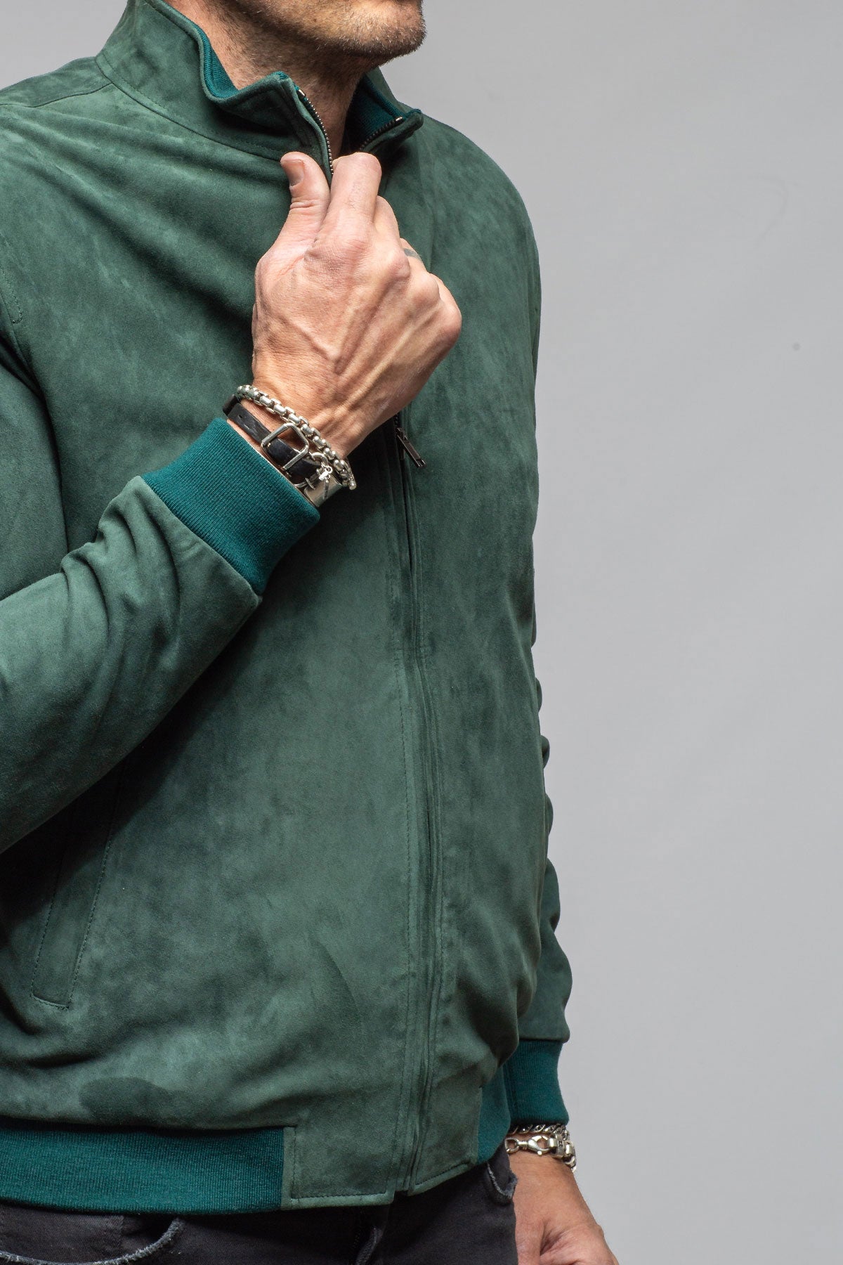 Axel's Florence Collection Barnes Suede Baseball Jacket Samples - Mens - Outerwear - Leather