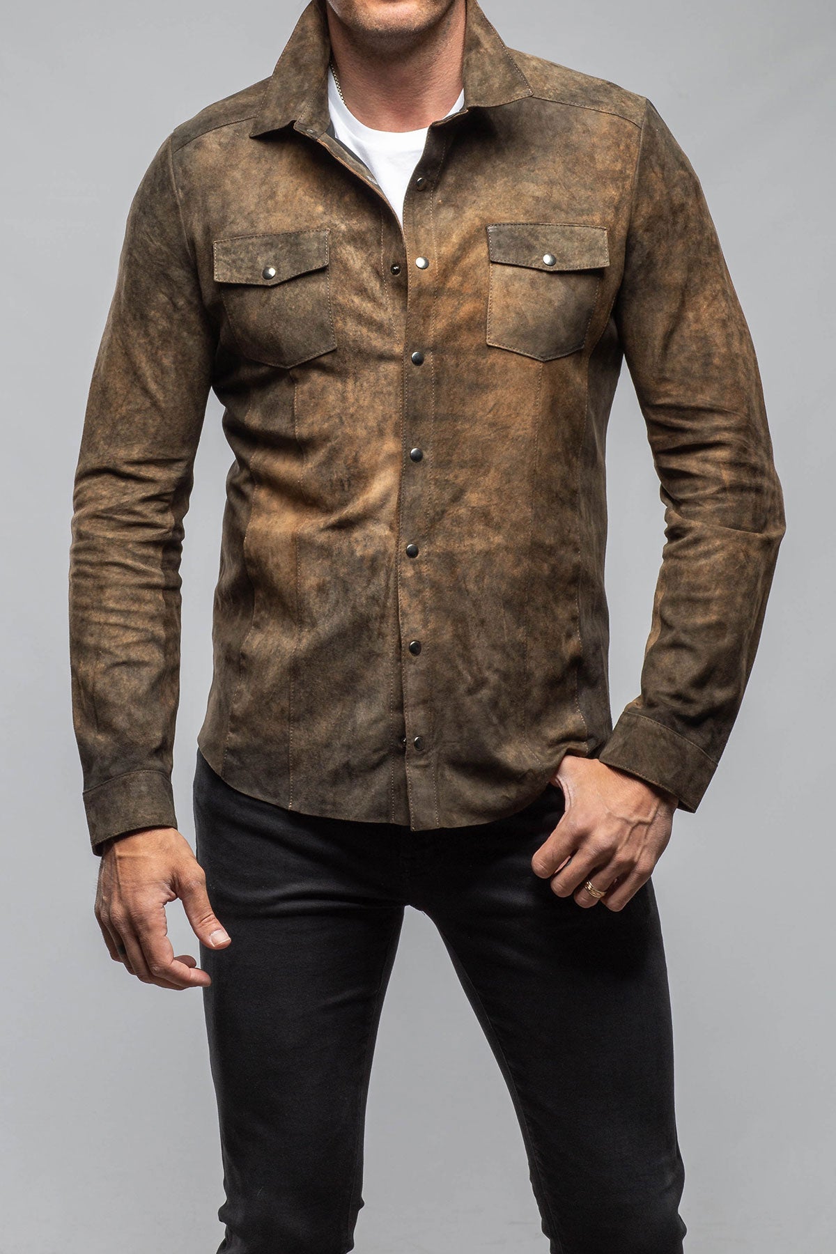 Axel's Florence Collection Bello Suede Shirt In Washed Rust Mens - Outerwear - Leather