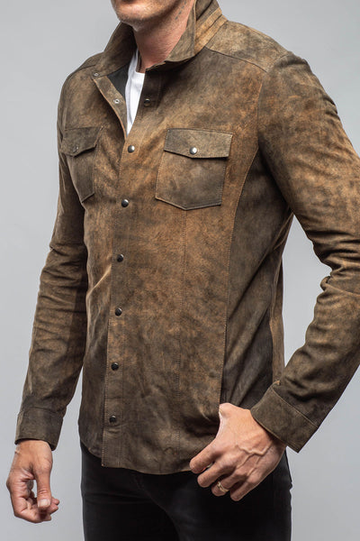 Axel's Florence Collection Bello Suede Shirt In Washed Rust Mens - Outerwear - Leather
