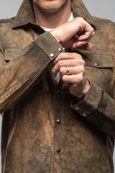Axel's Florence Collection Bello Suede Shirt In Washed Rust Mens - Outerwear - Leather