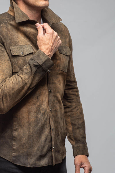 Axel's Florence Collection Bello Suede Shirt In Washed Rust Mens - Outerwear - Leather