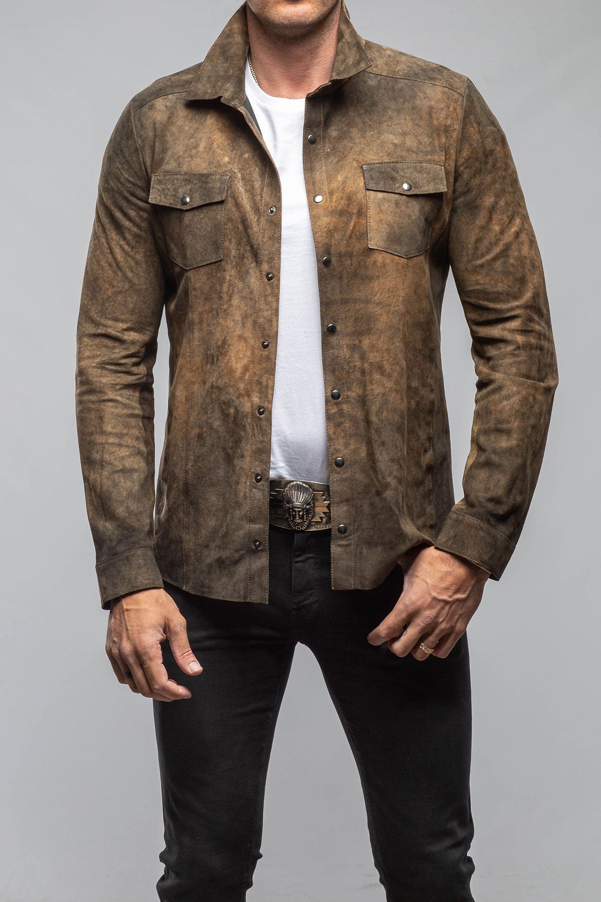 Axel's Florence Collection Bello Suede Shirt In Washed Rust Mens - Outerwear - Leather