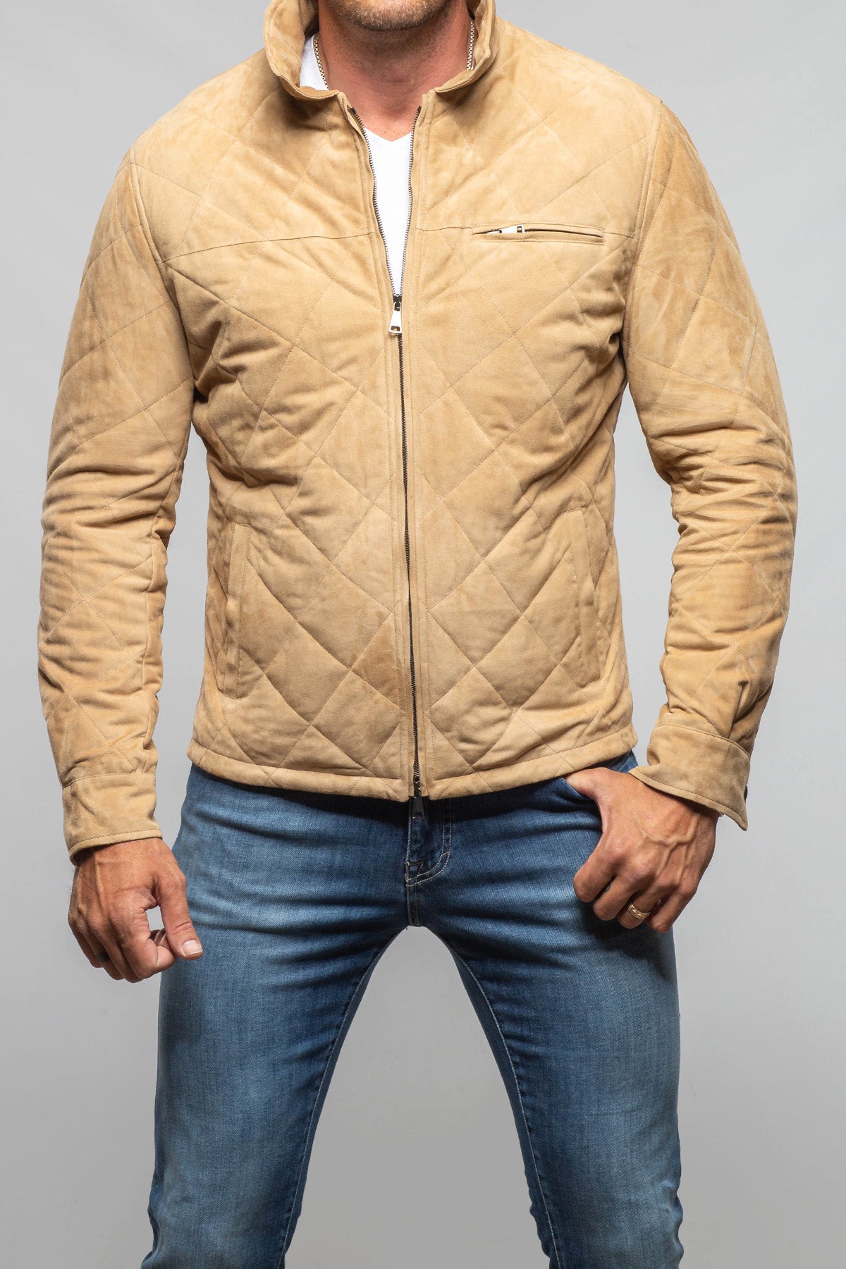 Axel's Florence Collection Berlino Quilted Jacket In Tan Samples - Mens - Outerwear - Leather