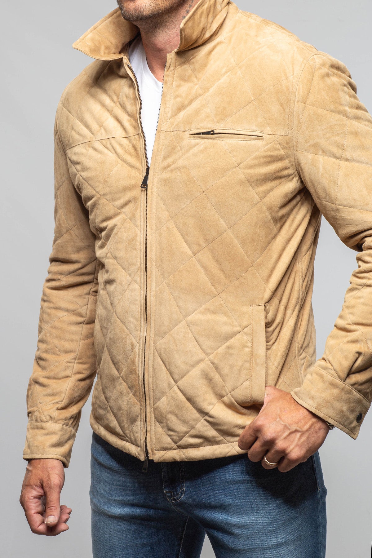 Axel's Florence Collection Berlino Quilted Jacket In Tan Samples - Mens - Outerwear - Leather