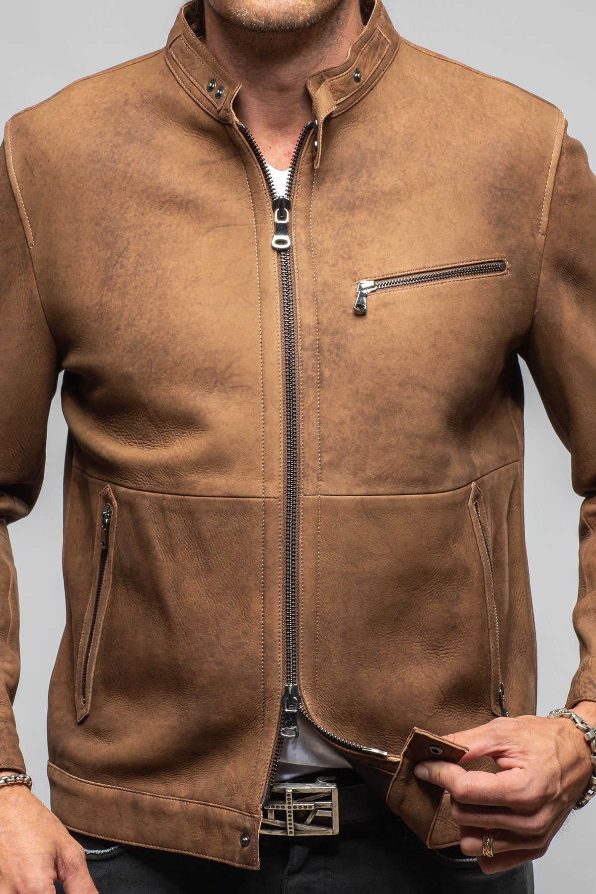 Axel's Florence Collection Cape South African Goat Suede Moto Jacket Samples - Mens - Outerwear - Leather