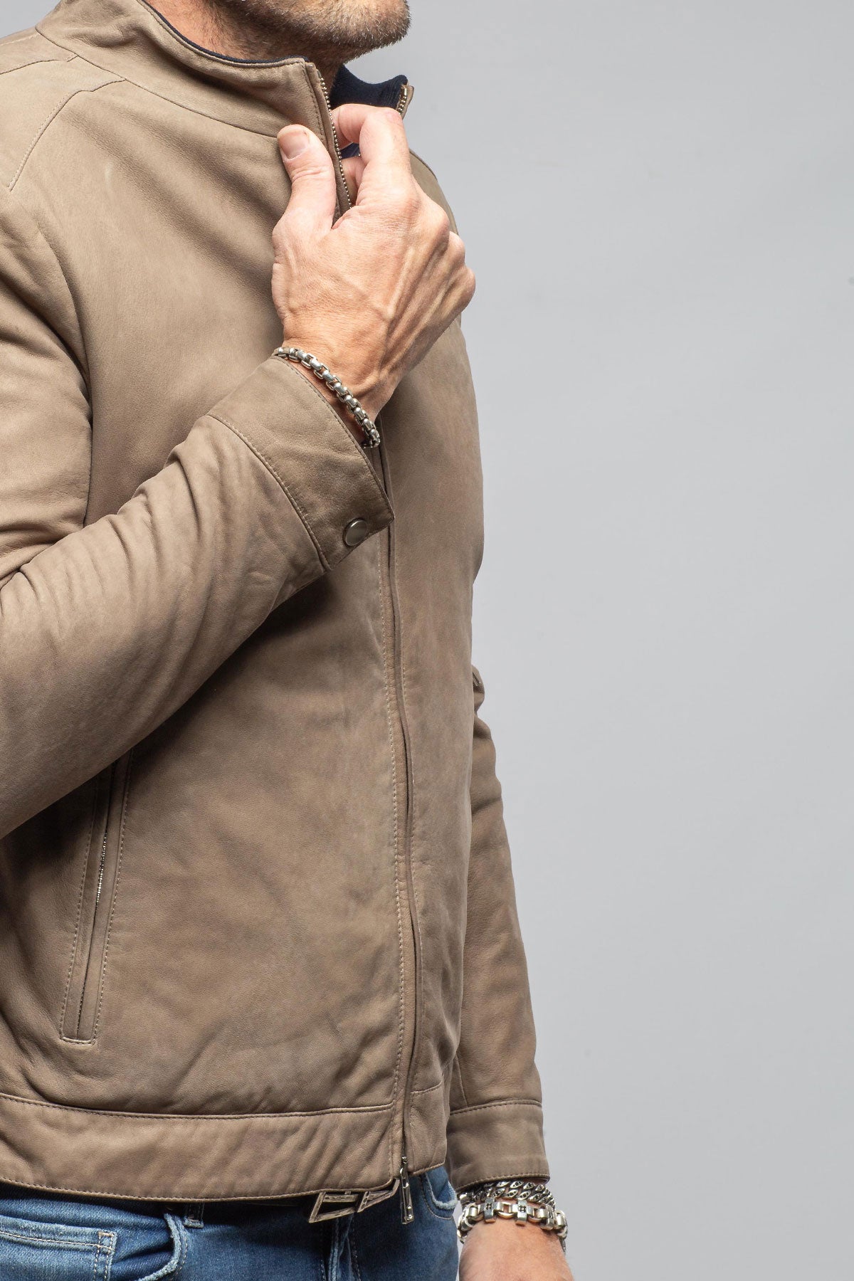 Axel's Florence Collection Dakota Leather Moto In Stone Samples - Mens - Outerwear - Leather