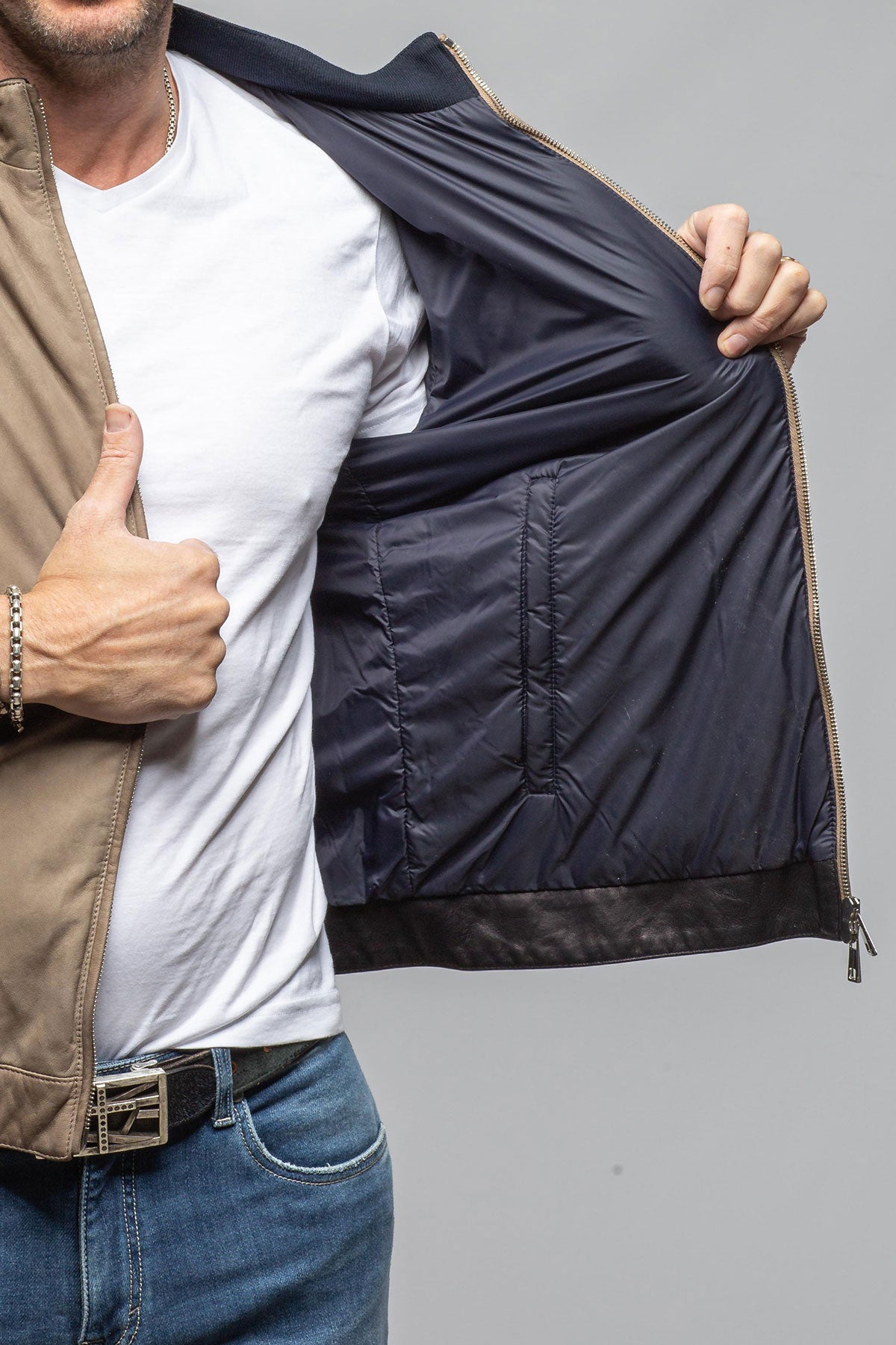 Axel's Florence Collection Dakota Leather Moto In Stone Samples - Mens - Outerwear - Leather