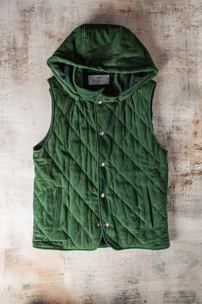 Diamond Hooded Vest In Emerald | Mens - Outerwear - Leather | Axel's Florence Collection