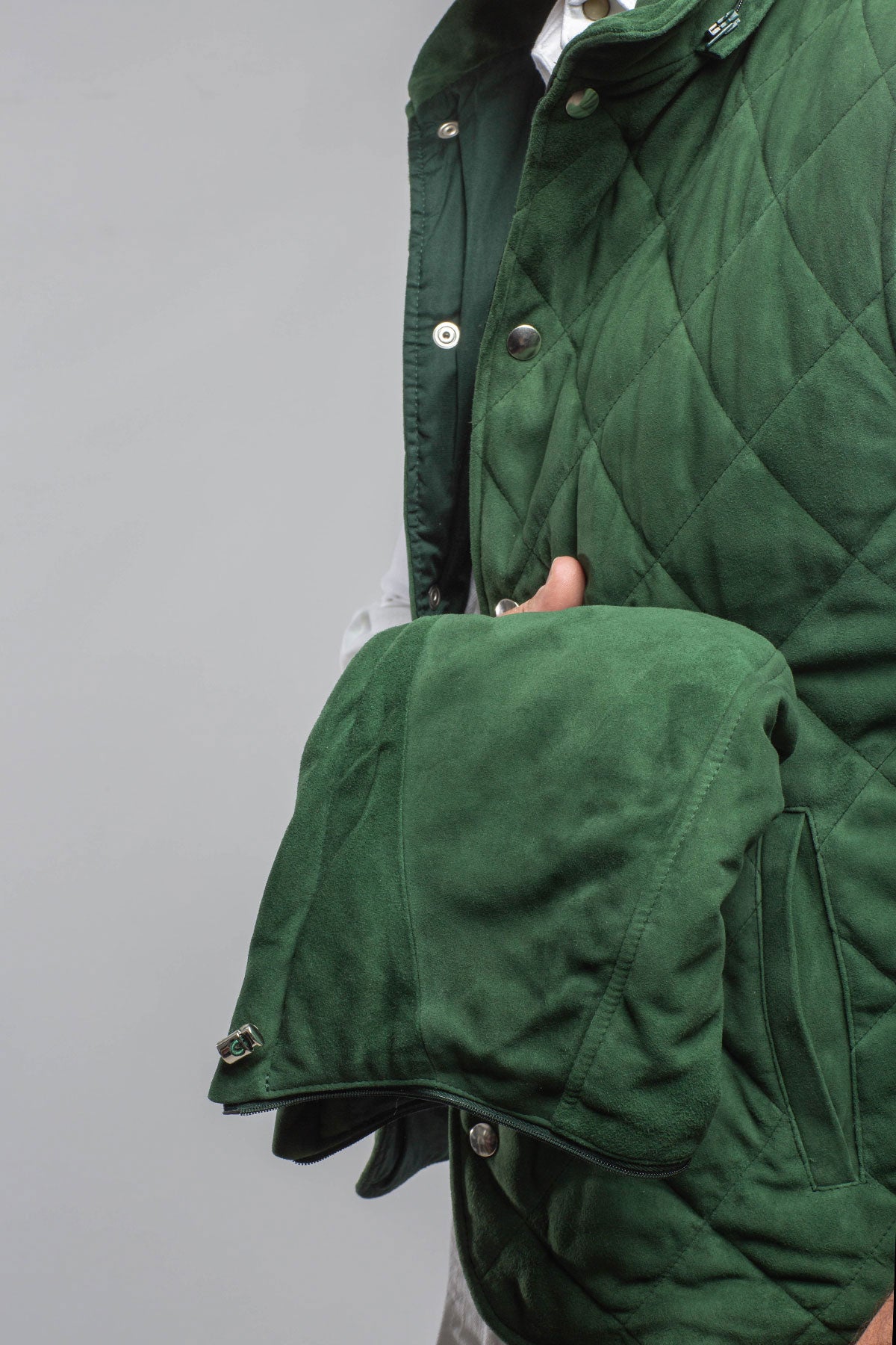 Diamond Hooded Vest In Emerald | Mens - Outerwear - Leather | Axel's Florence Collection