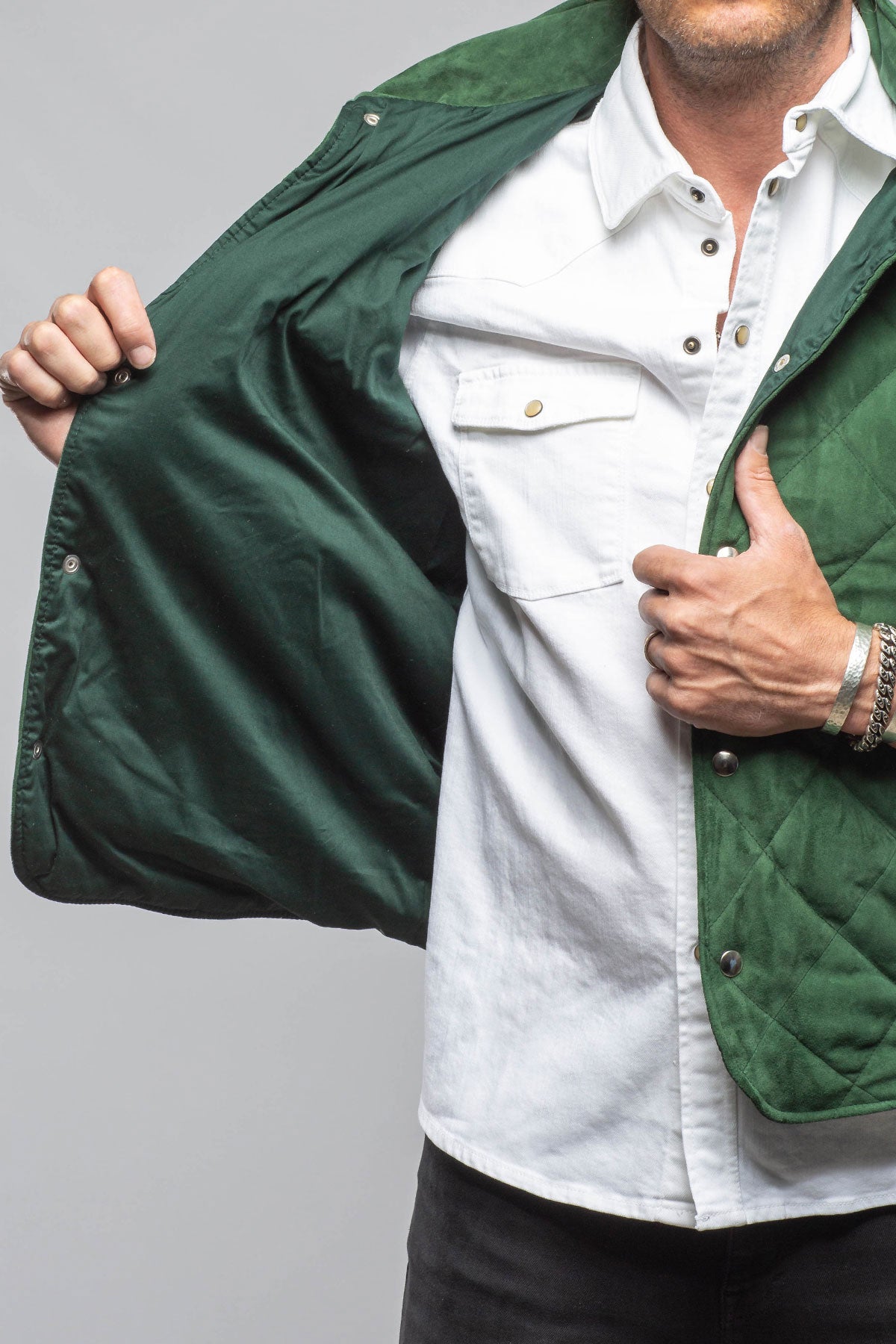 Diamond Hooded Vest In Emerald | Mens - Outerwear - Leather | Axel's Florence Collection