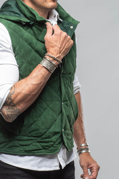 Diamond Hooded Vest In Emerald | Mens - Outerwear - Leather | Axel's Florence Collection