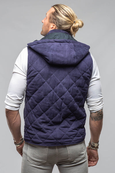 Diamond Hooded Vest In Navy | Mens - Outerwear - Leather | Axel's Florence Collection