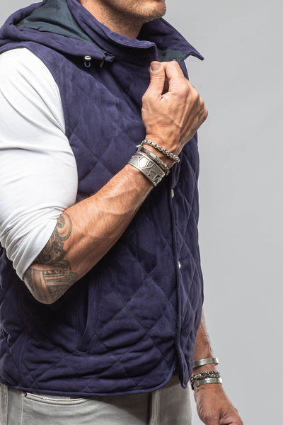 Diamond Hooded Vest In Navy | Mens - Outerwear - Leather | Axel's Florence Collection