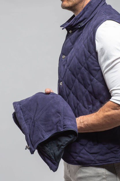 Axel's Florence Collection Diamond Hooded Vest In Navy Mens - Outerwear - Leather