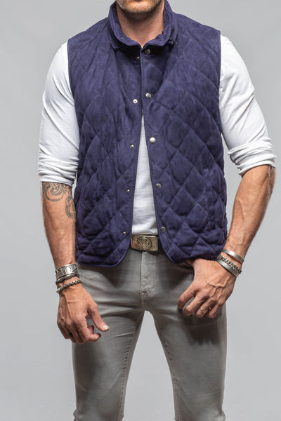 Diamond Hooded Vest In Navy | Mens - Outerwear - Leather | Axel's Florence Collection