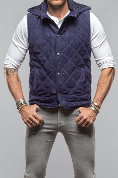 Diamond Hooded Vest In Navy | Mens - Outerwear - Leather | Axel's Florence Collection