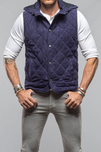 Axel's Florence Collection Diamond Hooded Vest In Navy Mens - Outerwear - Leather