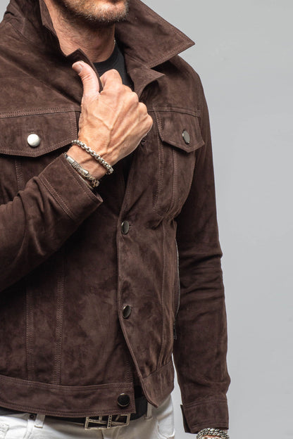 Axel's Florence Collection Ethan Sueded Jean Jacket In Chocolate Brown Mens - Outerwear - Leather