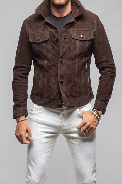 Axel's Florence Collection Ethan Sueded Jean Jacket In Chocolate Brown Mens - Outerwear - Leather