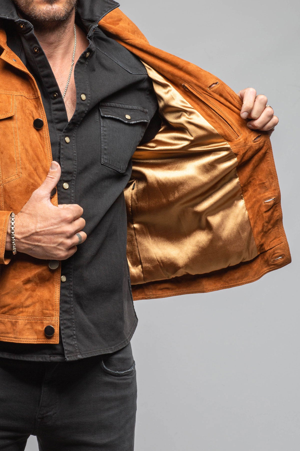 Axel's Florence Collection Ethan Sueded Jean Jacket In Whiskey Mens - Outerwear - Leather