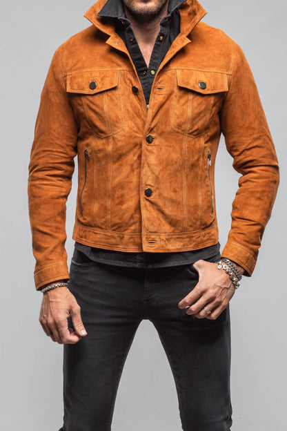 Axel's Florence Collection Ethan Sueded Jean Jacket In Whiskey Mens - Outerwear - Leather