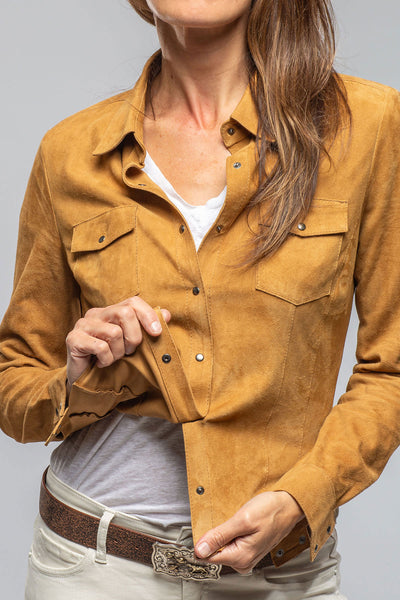 Axel's Florence Collection | Giulia Suede Snap Shirt in Camel | Ladies - Outerwear - Leather 