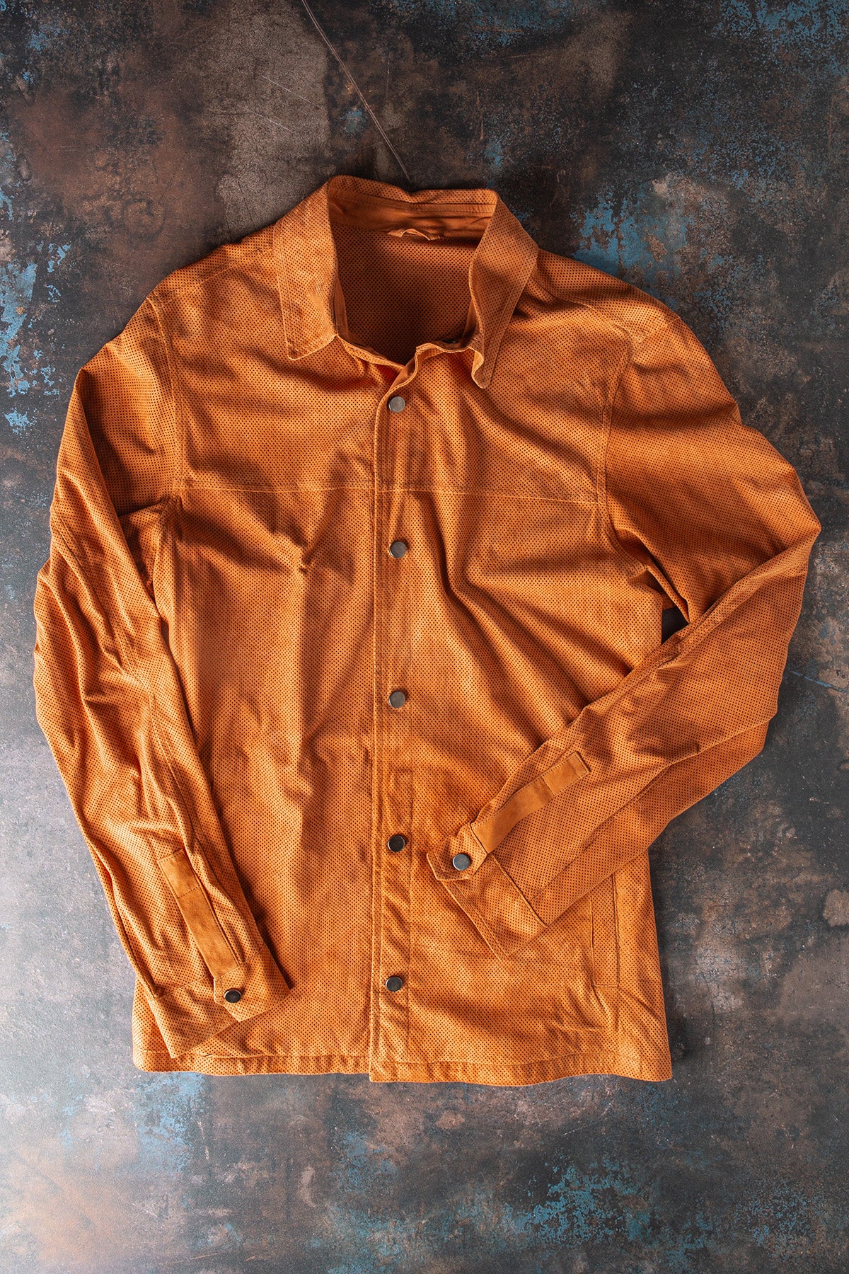 Axel's Florence Collection Johnston Perforated Suede Snap Shirt Samples - Mens - Outerwear - Leather