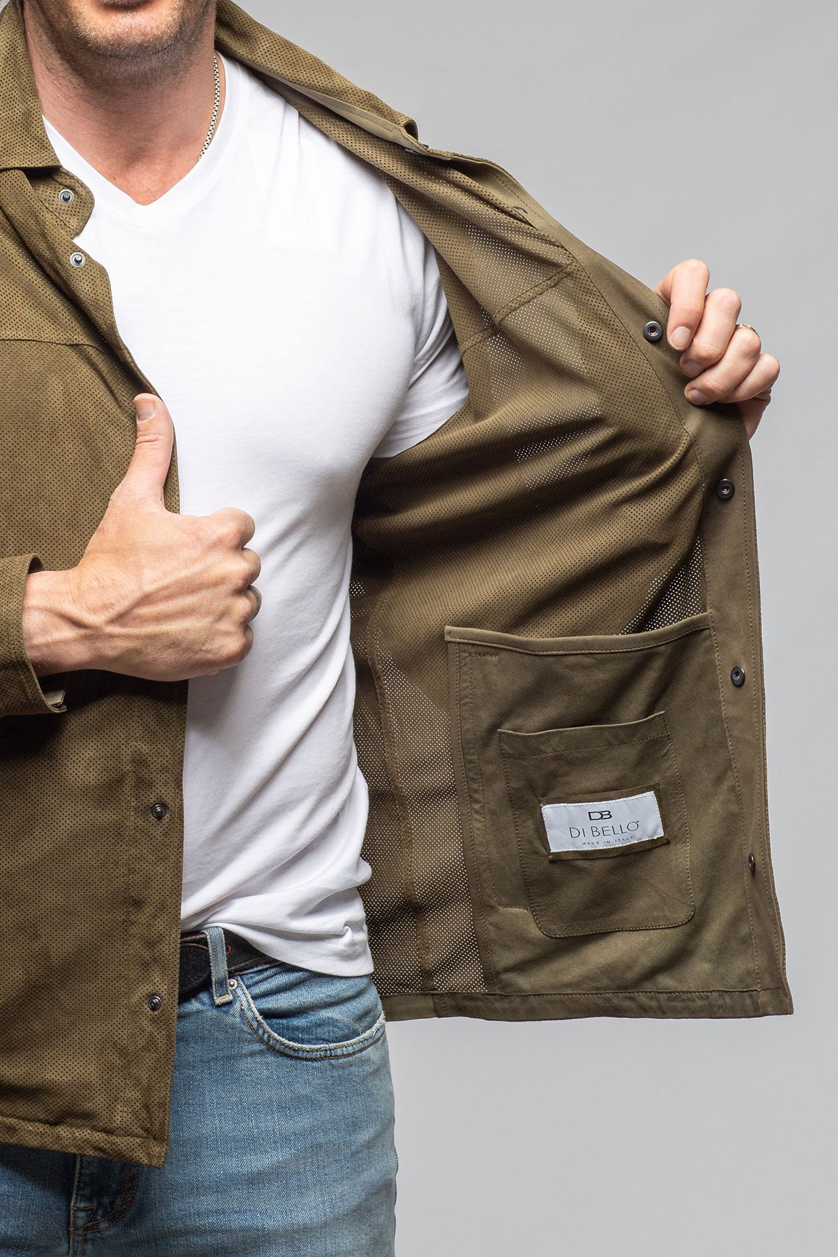 Axel's Florence Collection Johnston Perforated Suede Snap Shirt Samples - Mens - Outerwear - Leather