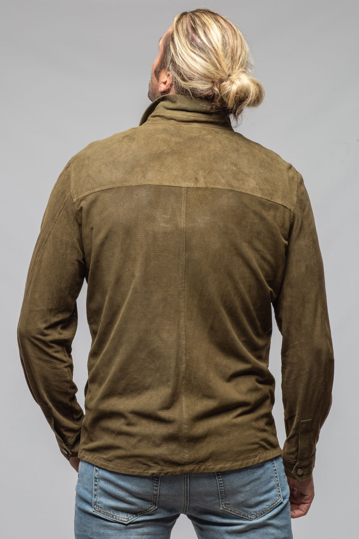 Axel's Florence Collection Johnston Perforated Suede Snap Shirt Samples - Mens - Outerwear - Leather