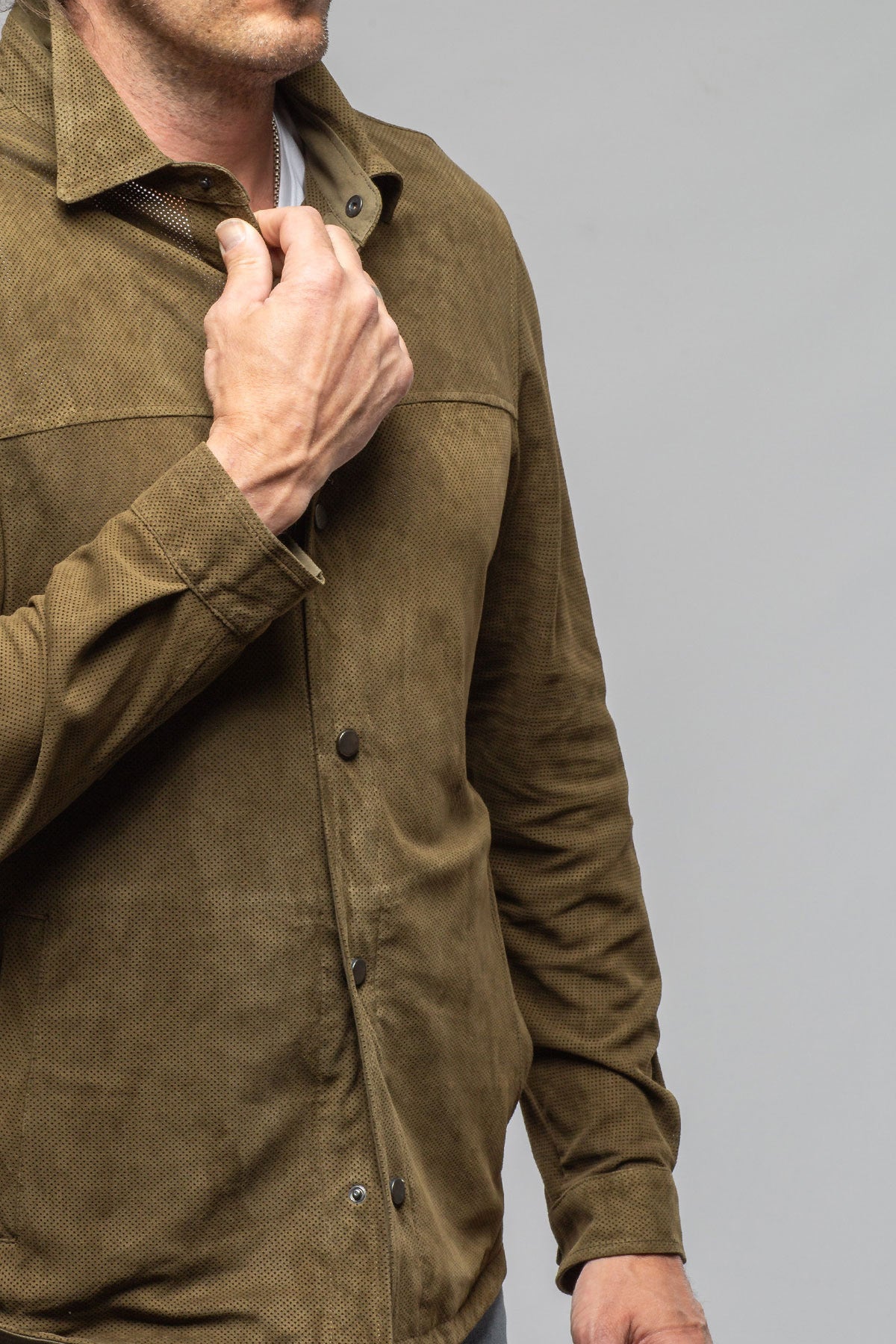 Axel's Florence Collection Johnston Perforated Suede Snap Shirt Samples - Mens - Outerwear - Leather