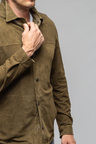 Axel's Florence Collection Johnston Perforated Suede Snap Shirt Samples - Mens - Outerwear - Leather