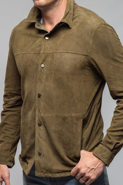 Axel's Florence Collection Johnston Perforated Suede Snap Shirt Samples - Mens - Outerwear - Leather