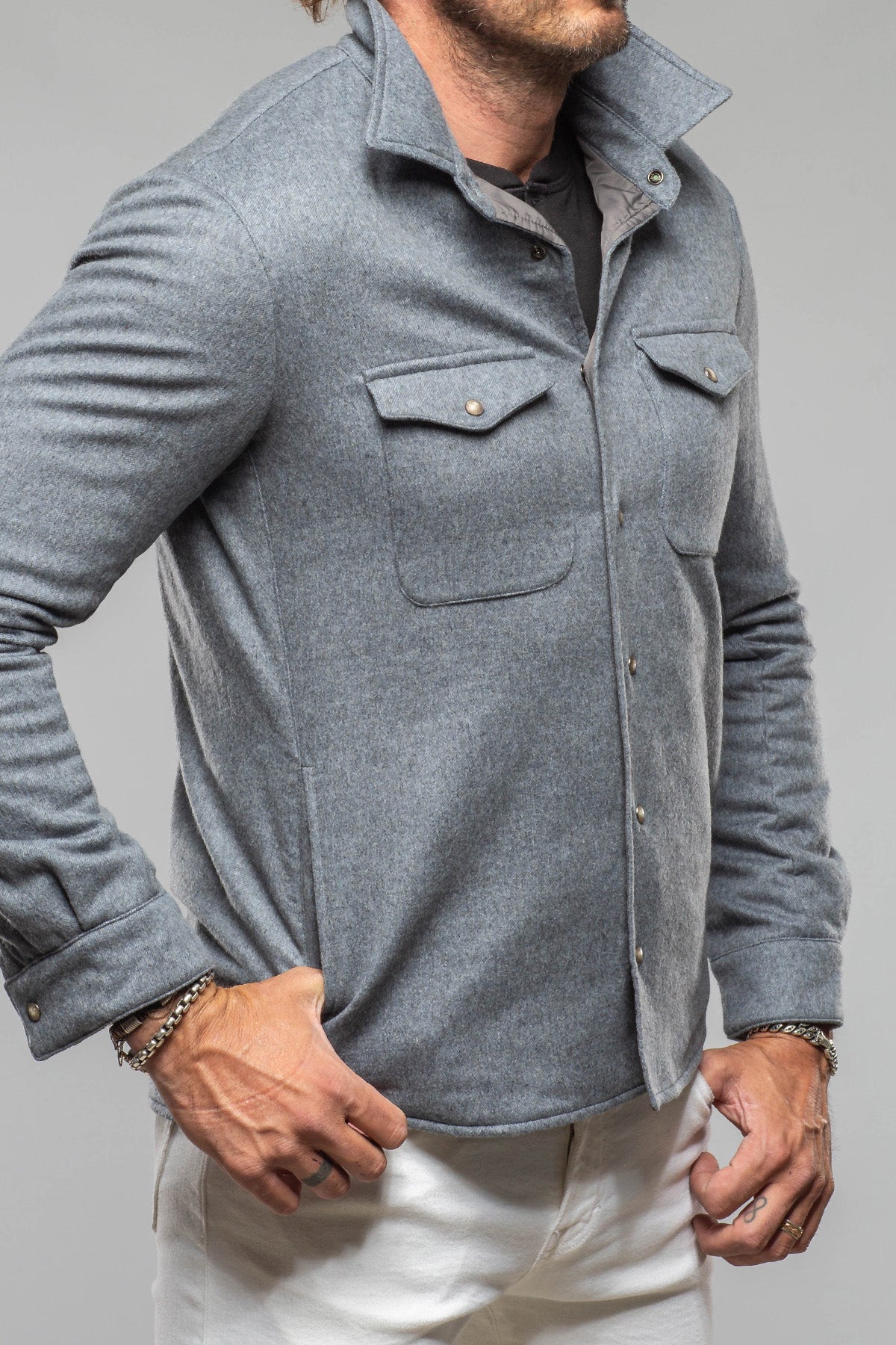 Axel's Florence Collection Kennedy Cashmere Snap Shirt Samples - Mens - Outerwear - Leather