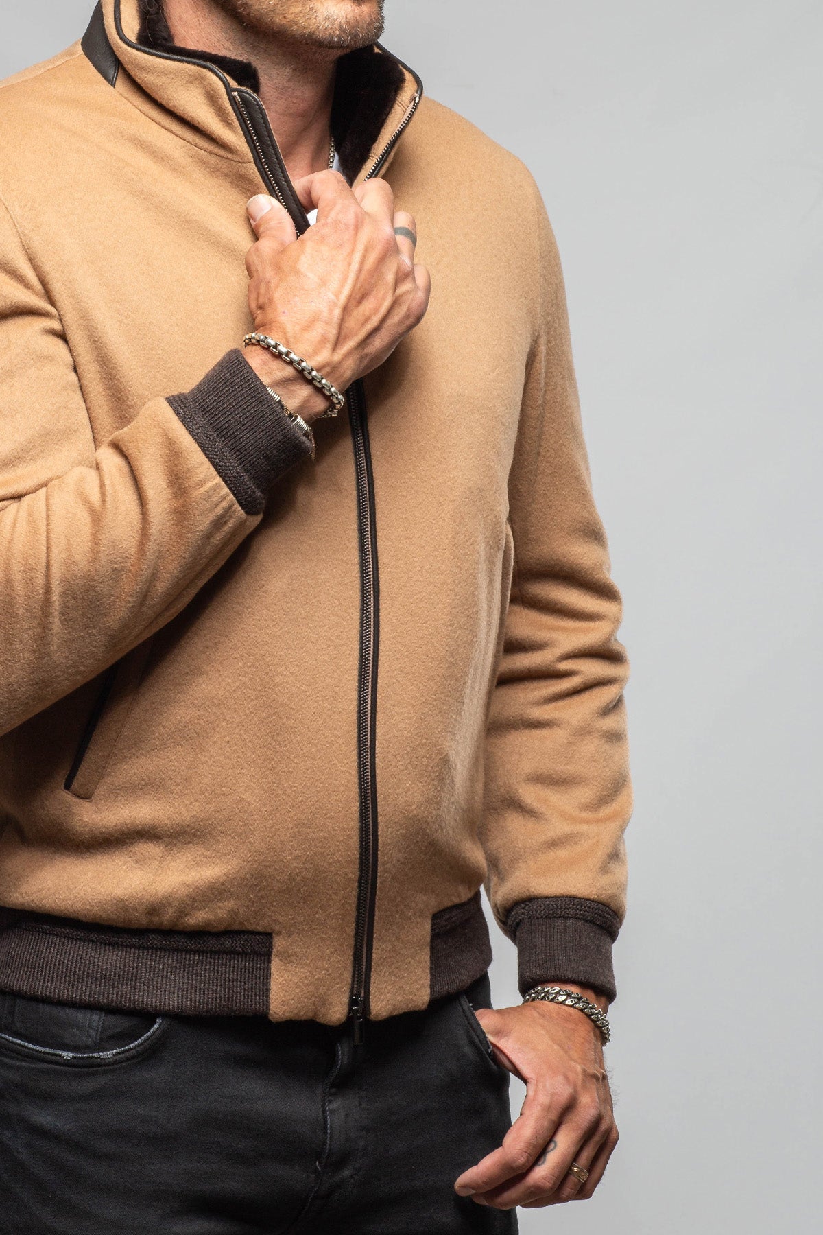 Axel's Florence Collection Mauldin Cashmere Jacket with Beaver Collar Samples - Mens - Outerwear - Cloth
