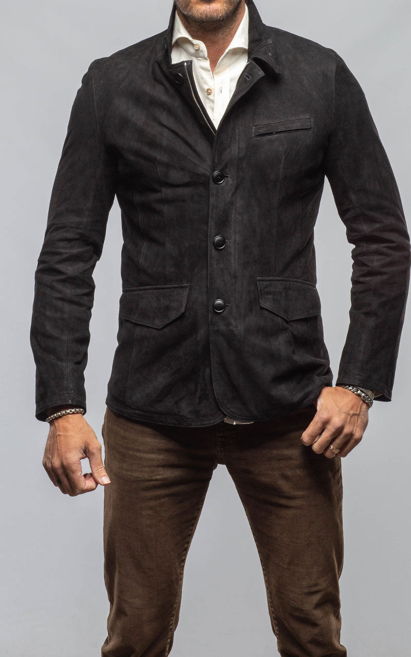 Axel's Florence Collection Polo Sartorial Suede Jacket In Black Mens - Outerwear - Leather